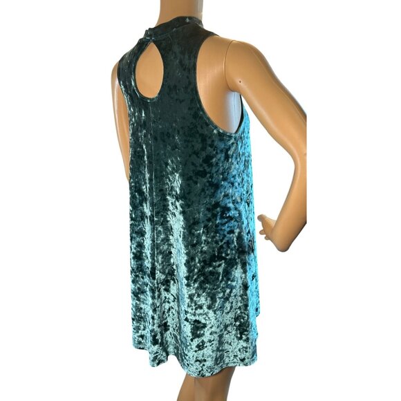 Deep Sea Green Sleeveless Swing Dress in Crushed Velvet - Picture 4 of 5